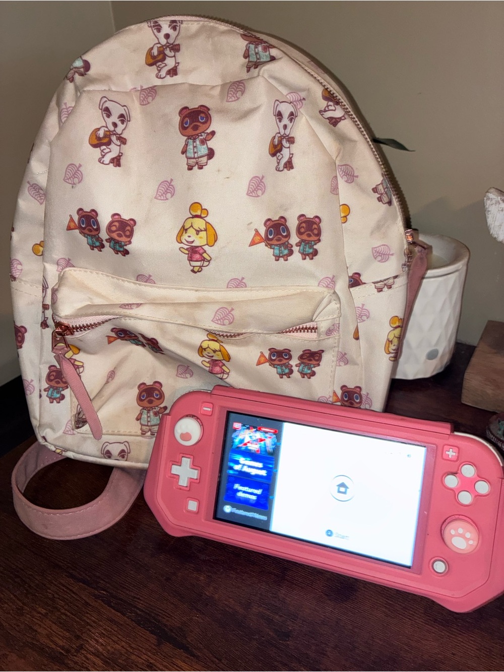 Nintendo Switch Lite Pink with Pink Animal Crossing Backpack